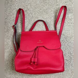 Nanette Lepore Cherry Bright Red Leather Adjustable 2 in One Backpack Bag